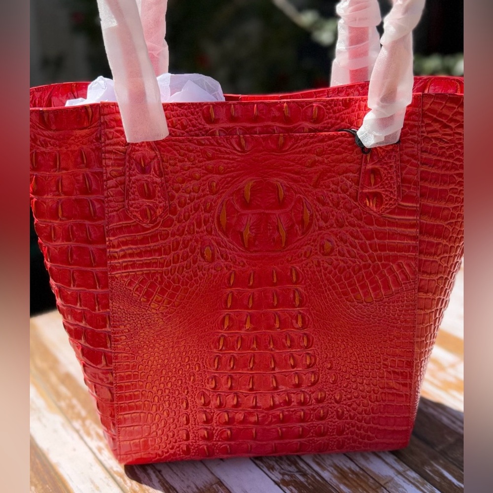 Brahmin Jayden Tote NWT in RED with Orange / Gold tipping price firm - Picture 4 of 13
